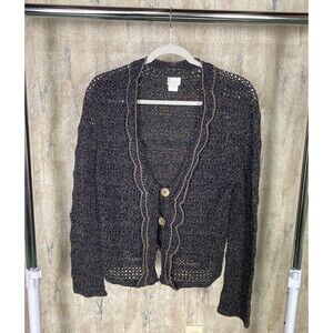 Alps Cardigan Medium Brown Open Knit 3 Button Cotton Sweater Grandmacore